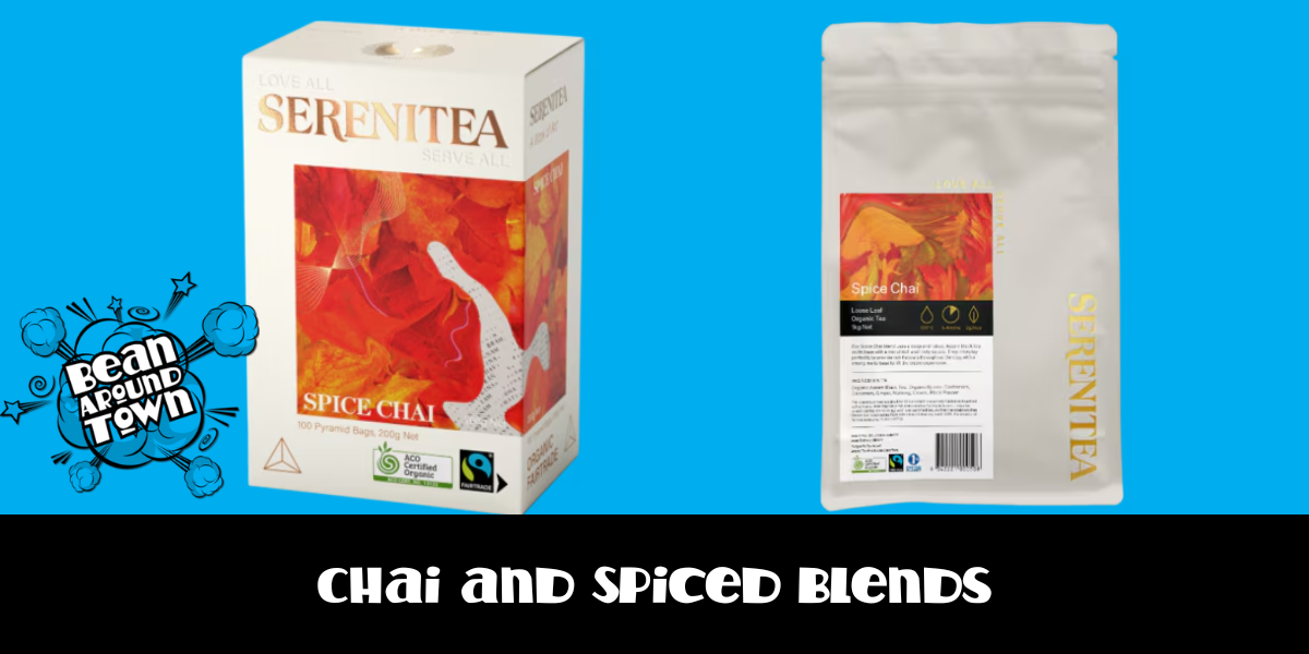 Tea package featuring "Chai" and "Speed Blends," highlighting spiced flavors for a comforting beverage experience.