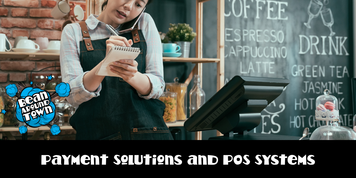 Modern POS system showcasing payment solutions for transactions, inventory, and customer management in a cafe setting.