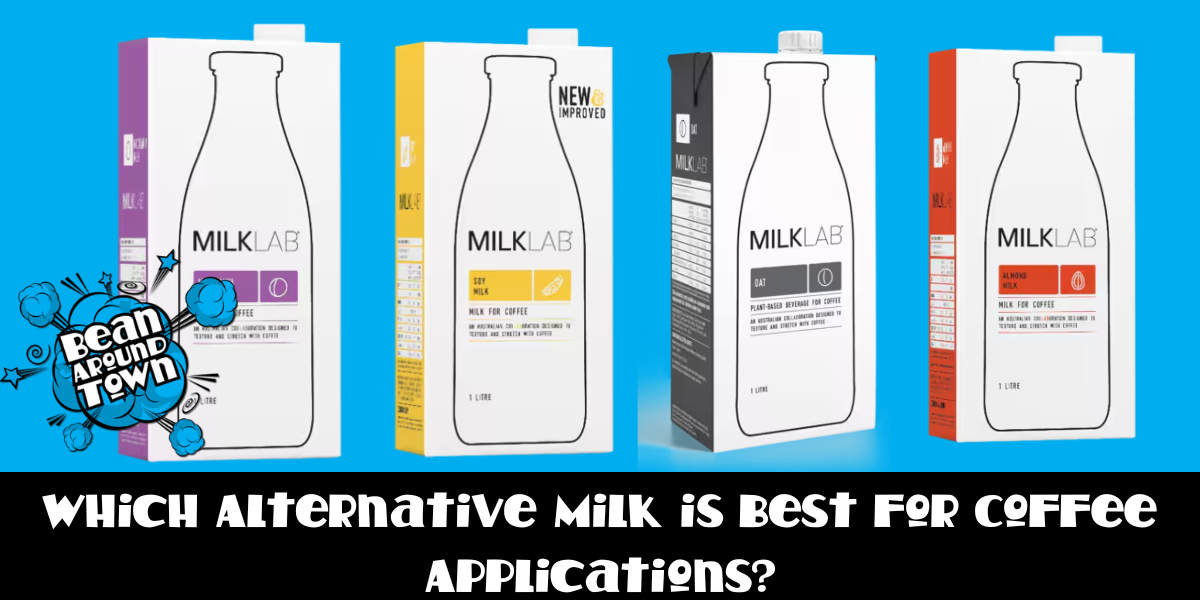 Image comparing alternative milks for coffee, highlighting frothing ability, flavor, nutrition, allergens, and storage options.