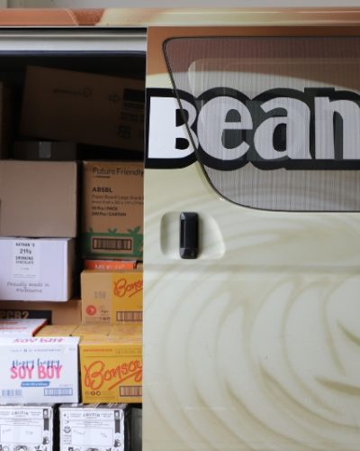 Van with products side of a van with alternative milk